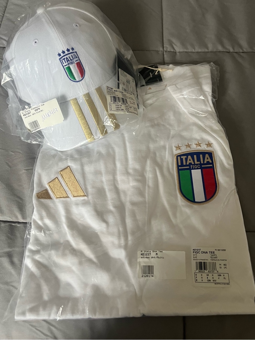 adidas White Italia Crest Tee and Matching Cap